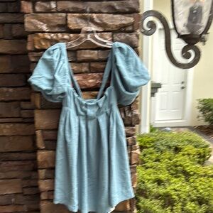 HALARA Elegant Blue Puff Sleeve dress